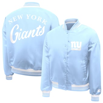 Women's Starter  Light Blue New York Giants Fashion Script Satin Varsity Jacket