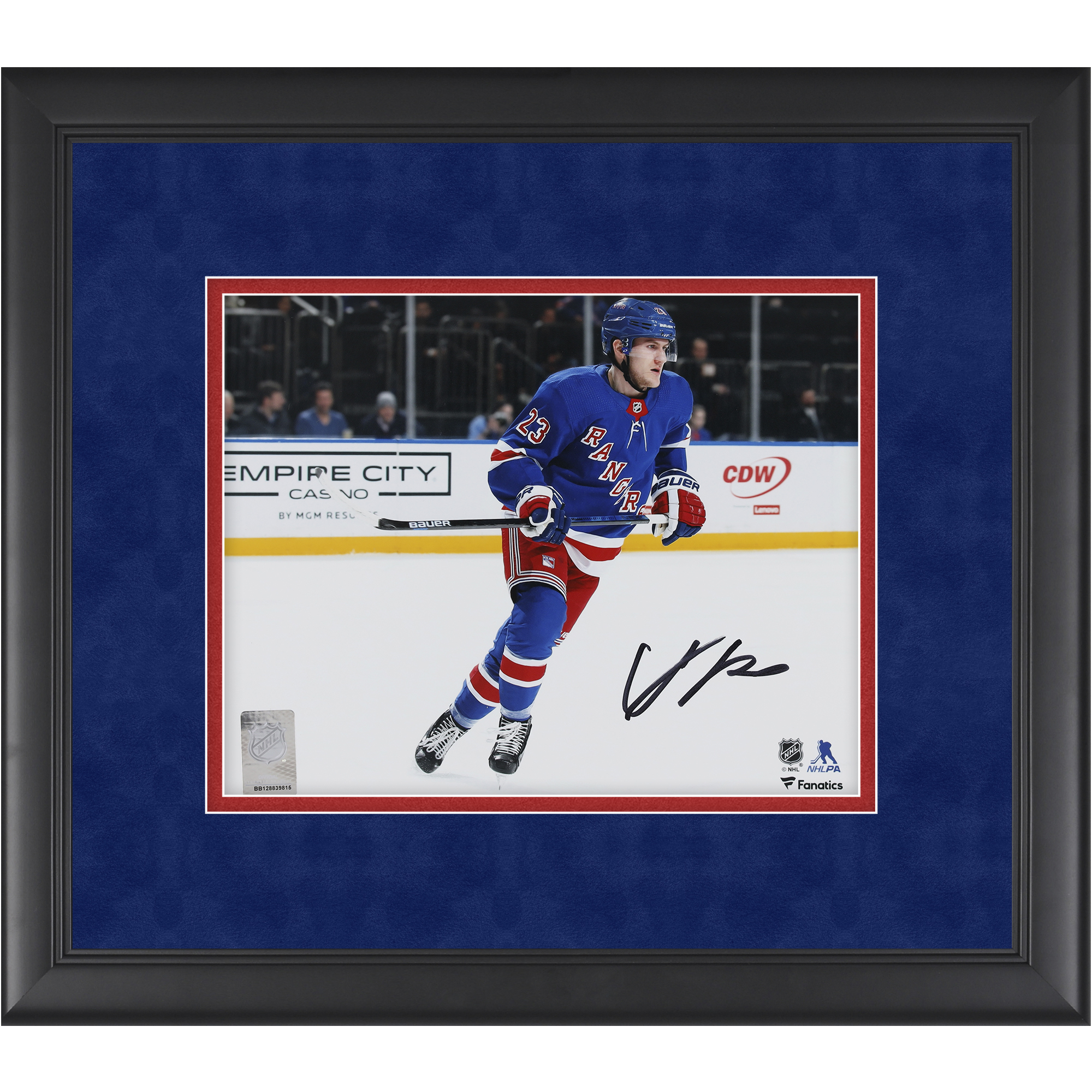 Adam Fox New York Rangers Autographed Framed 8" x 10" Blue Jersey Skating Photograph - Suede Mat Upgrade