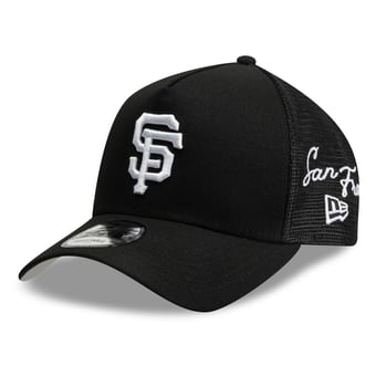 Men's New Era Black San Francisco Giants Side Script 9FORTY A-Frame Trucker Adjustable Hat