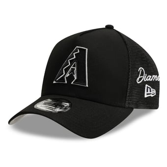 Men's New Era Black Arizona Diamondbacks Side Script 9FORTY A-Frame Trucker Adjustable Hat
