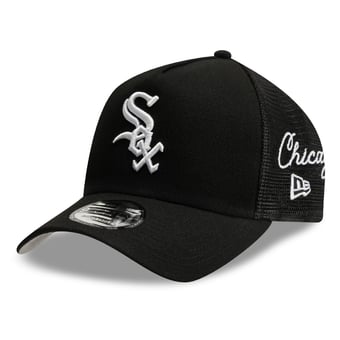 Men's New Era Black Chicago White Sox Side Script 9FORTY A-Frame Trucker Adjustable Hat