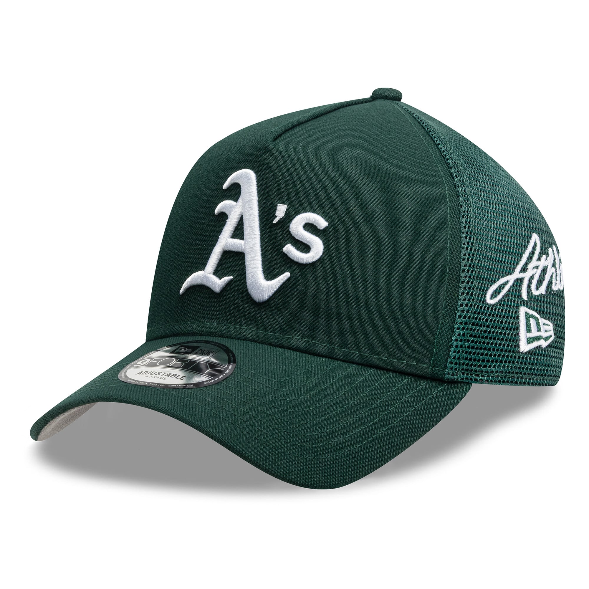 Men's New Era Athletics Side Script 9FORTY A-Frame Trucker Adjustable Hat