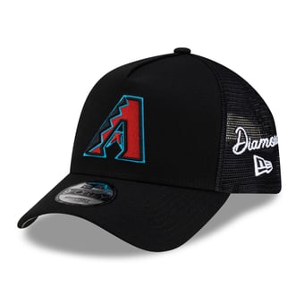 Men's New Era Black Arizona Diamondbacks Side Script 9FORTY A-Frame Trucker Adjustable Hat