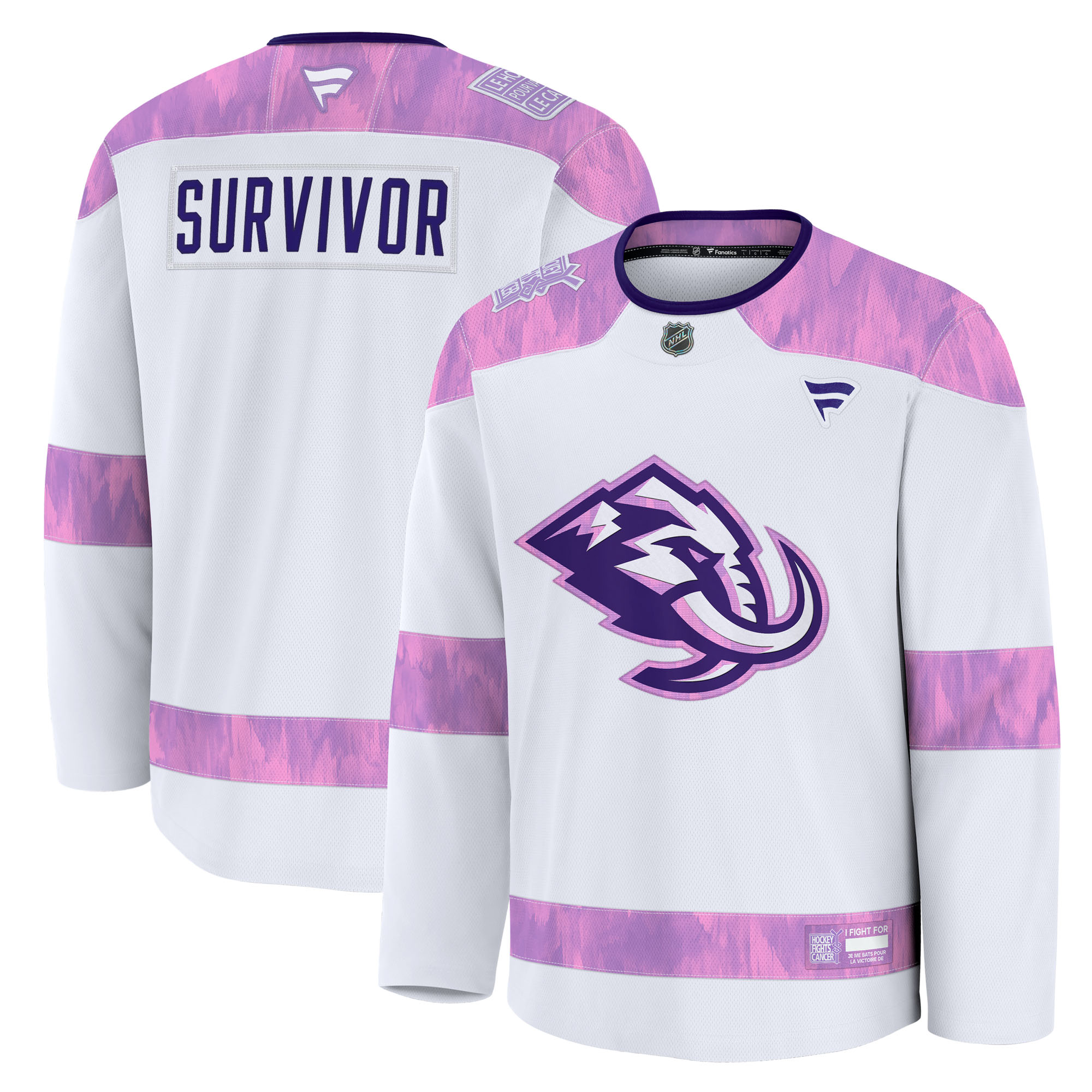 Men’s Fanatics White Utah Mammoth Hockey Fights Cancer Survivor Practice Jersey Men’s Fanatics White Utah Mammoth Hockey Fights Cancer Survivor Practice Jersey