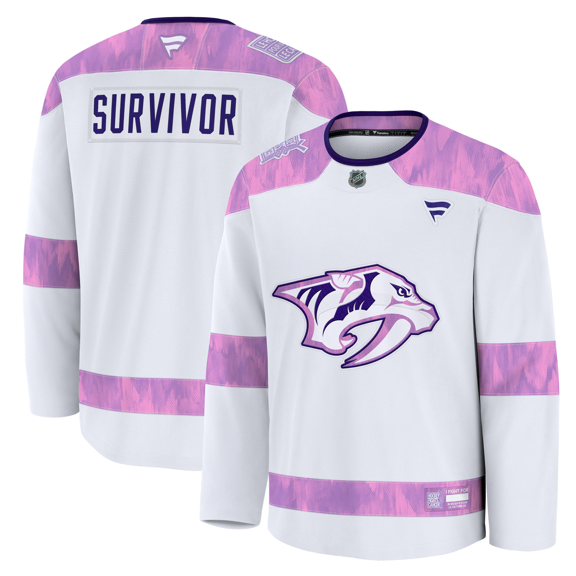 Men’s Fanatics White Nashville Predators Hockey Fights Cancer Survivor Practice Jersey Men’s Fanatics White Nashville Predators Hockey Fights Cancer Survivor Practice Jersey