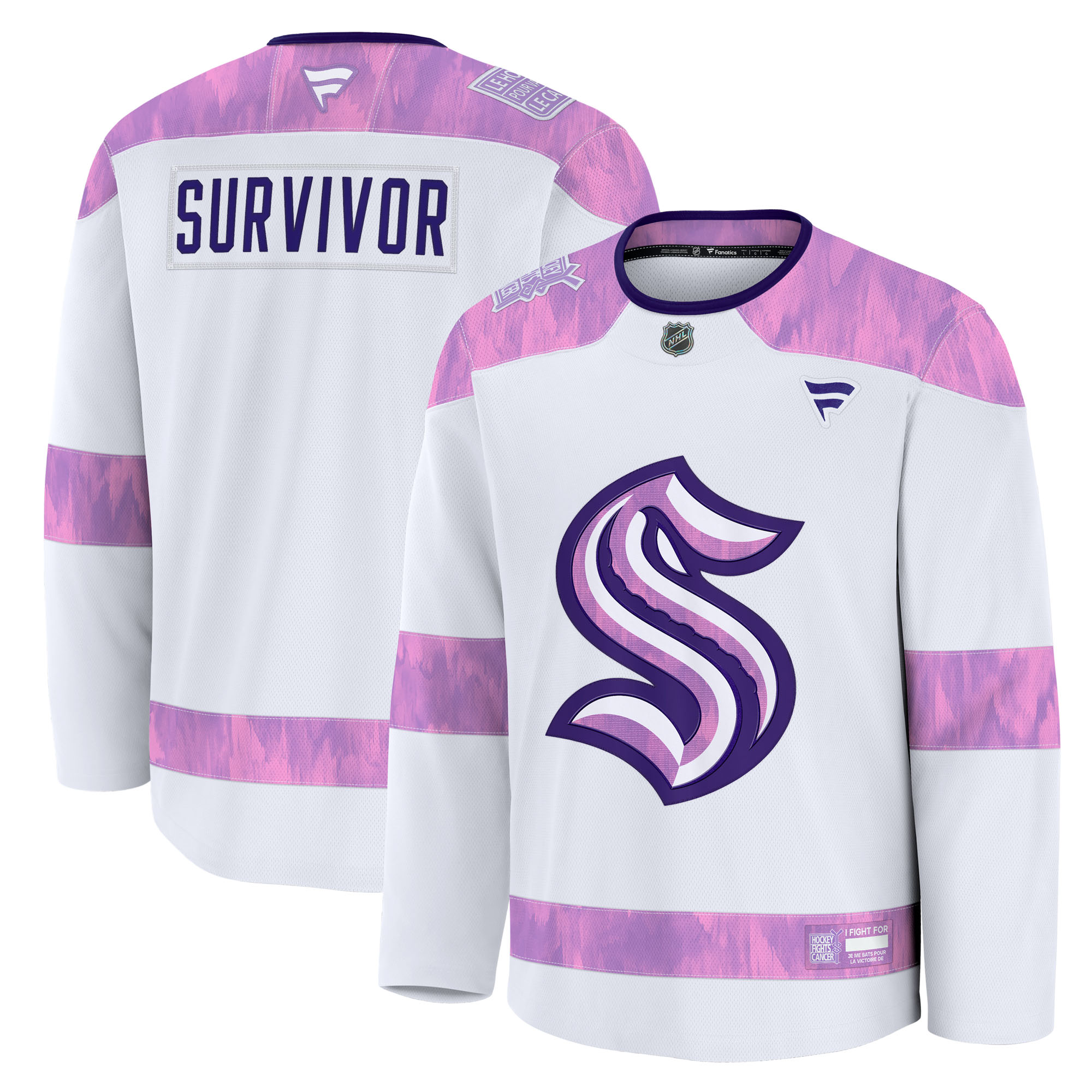Men’s Fanatics White Seattle Kraken Hockey Fights Cancer Survivor Practice Jersey Men’s Fanatics White Seattle Kraken Hockey Fights Cancer Survivor Practice Jersey