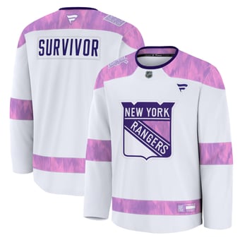 Men's Fanatics White New York Rangers Hockey Fights Cancer Survivor Practice Jersey