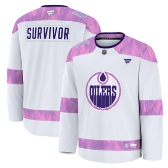 Men's Fanatics White Edmonton Oilers Hockey Fights Cancer Survivor Practice Jersey