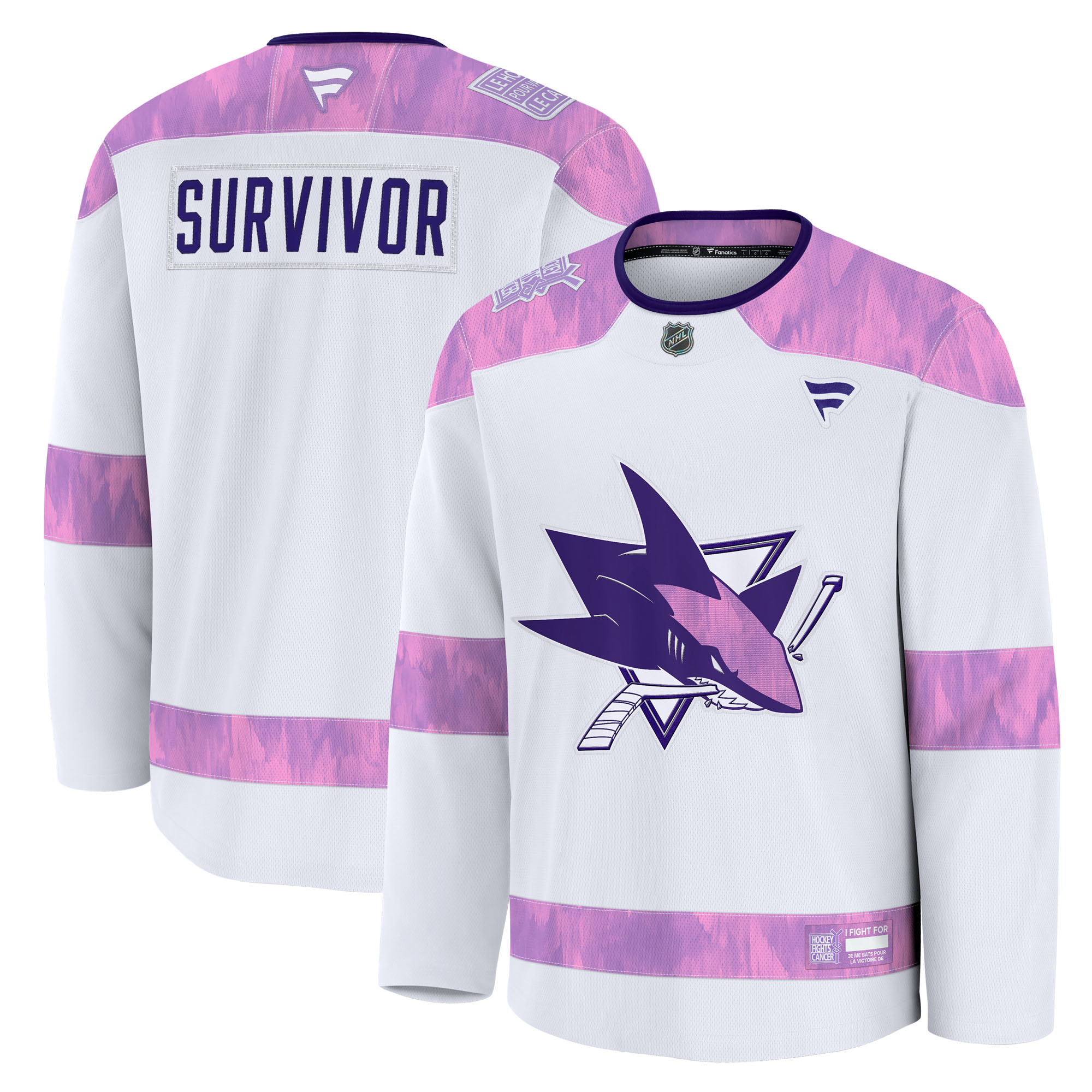 Men’s Fanatics White San Jose Sharks Hockey Fights Cancer Survivor Practice Jersey Men’s Fanatics White San Jose Sharks Hockey Fights Cancer Survivor Practice Jersey