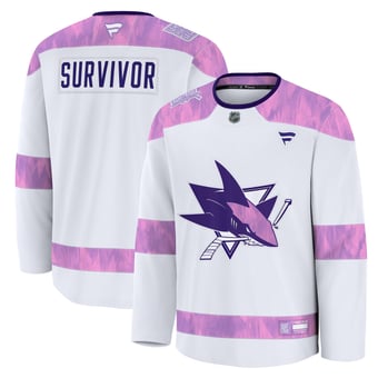 Men's Fanatics White San Jose Sharks Hockey Fights Cancer Survivor Practice Jersey