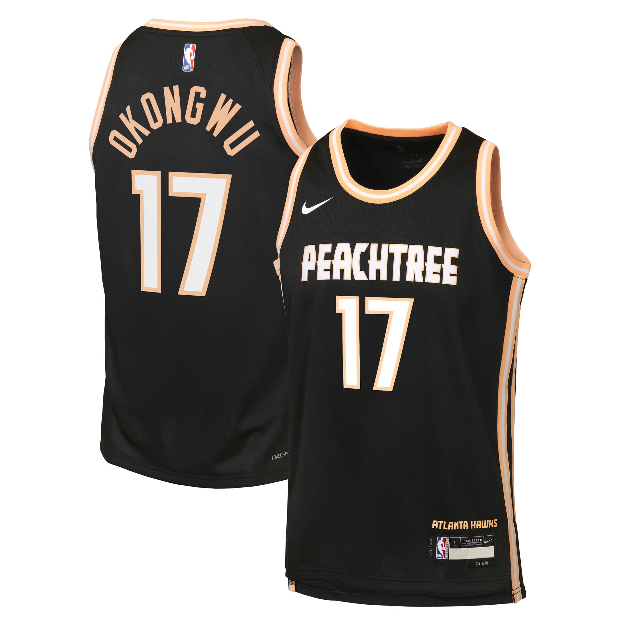Camiseta Nike Swingman edición City 2025/26 de los Atlanta Hawks - Negra - Onyeka Okongwu - Juvenil