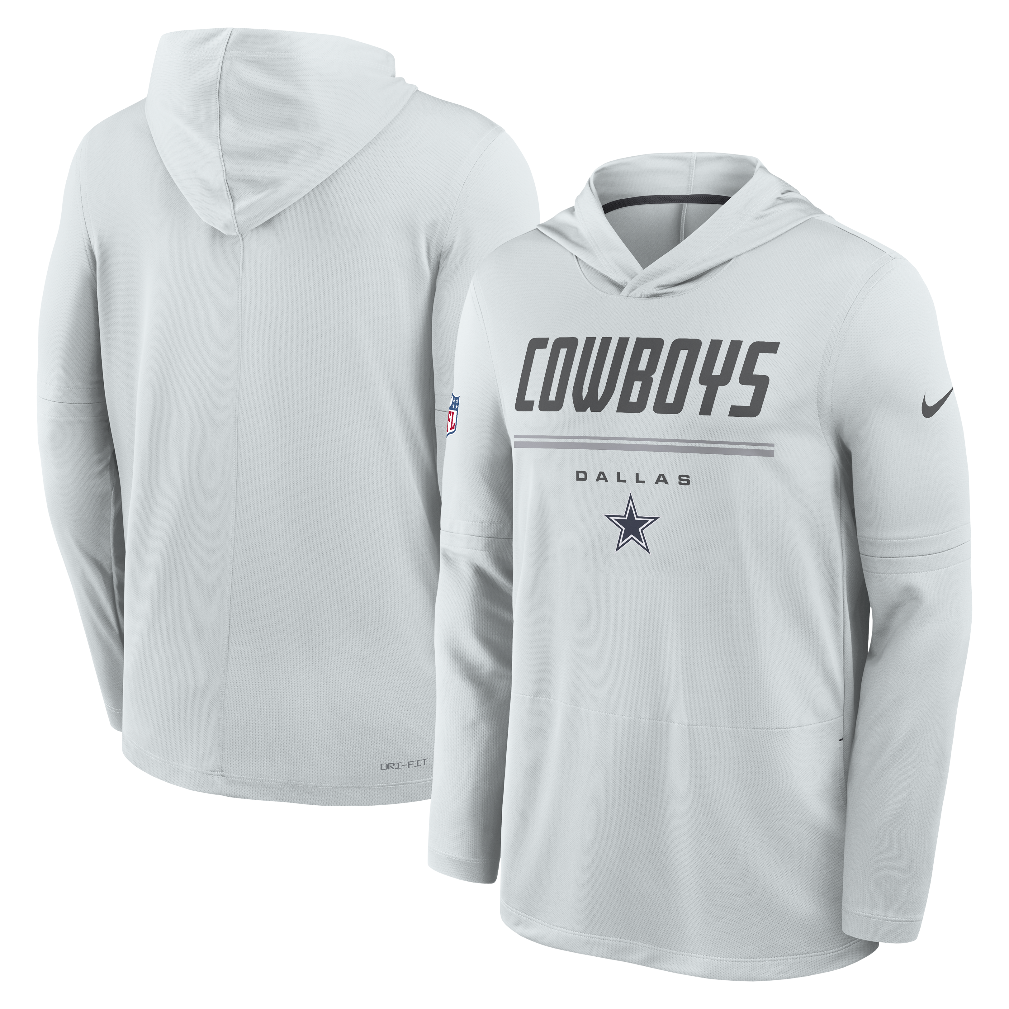 Men's Nike Gray Dallas Cowboys Sideline Game On Lightweight Long Sleeve Hooded Dri-FIT Top