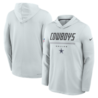 Men's Nike Gray Dallas Cowboys Sideline Game On Lightweight Long Sleeve Hooded Dri-FIT Top