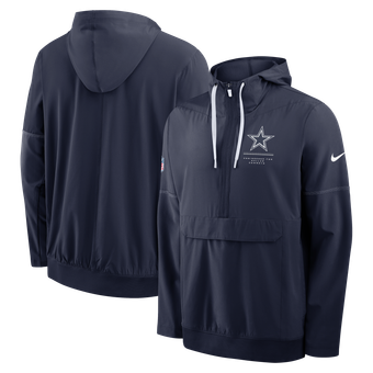 Men's Nike Navy Dallas Cowboys Sideline Logo Glory Anorak Half-Zip Hooded Jacket