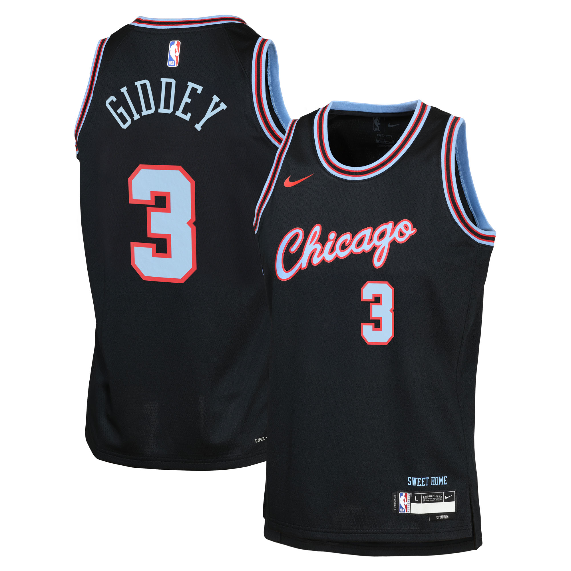 Camiseta Nike City Edition Swingman de los Chicago Bulls 2025/26 - Negra - Josh Giddey - Juvenil