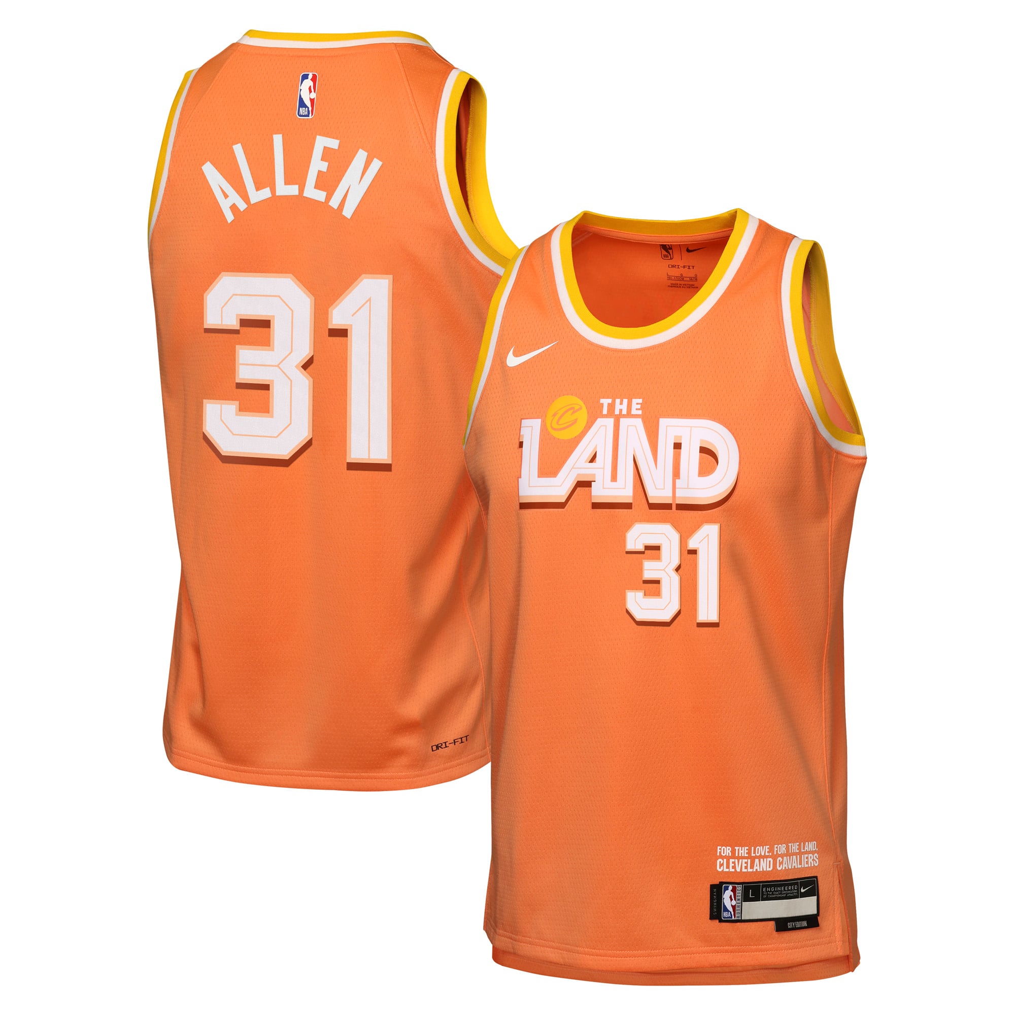 Camiseta Nike City Edition Swingman de los Cleveland Cavaliers 2025/26 - Naranja - Jarrett Allen - Juvenil
