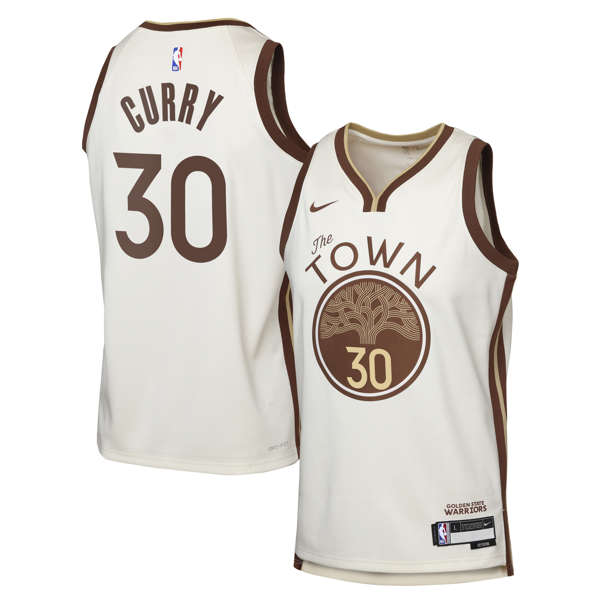 Camiseta Nike Swingman Edición Ciudad 2025/26 de los Golden State Warriors - Beige - Stephen Curry - Juvenil