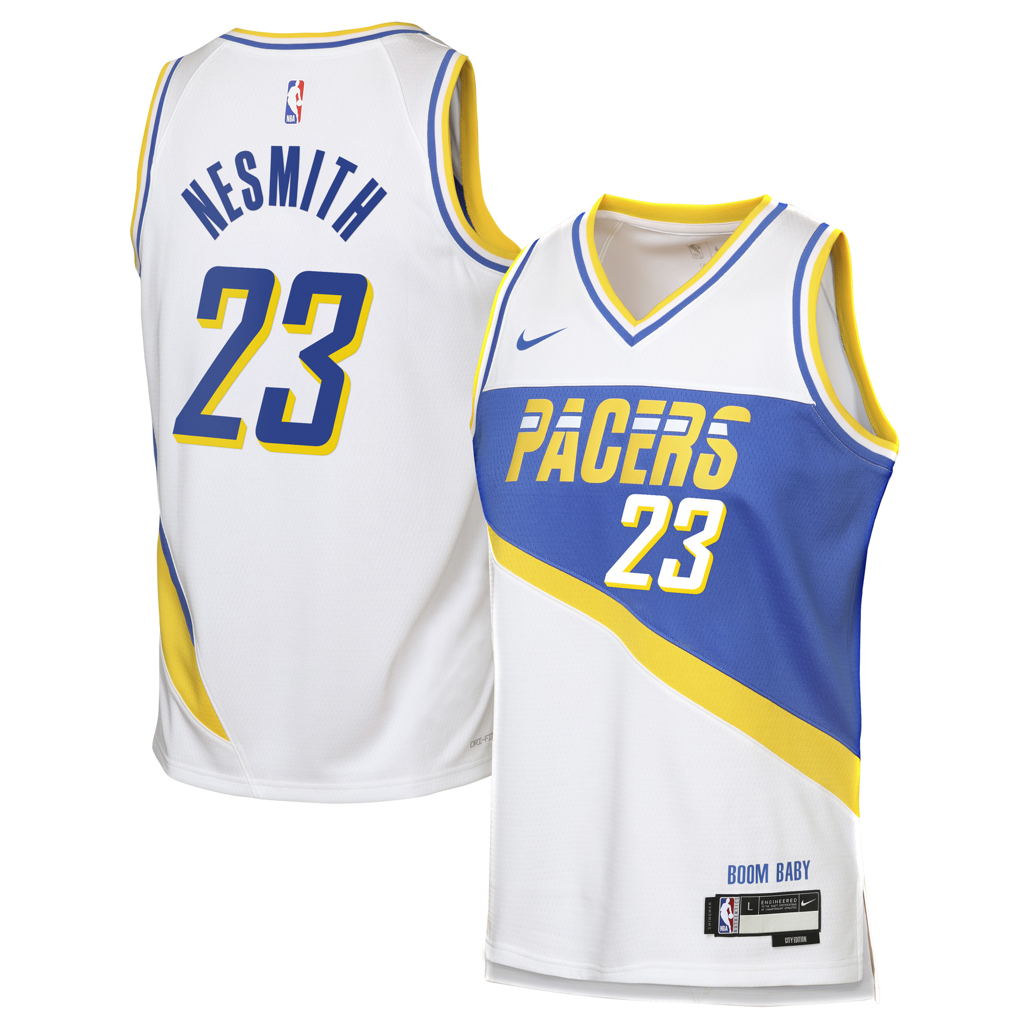 Camiseta Nike City Edition Swingman de los Indiana Pacers 2025/26 - Blanca - Aaron Nesmith - Juvenil