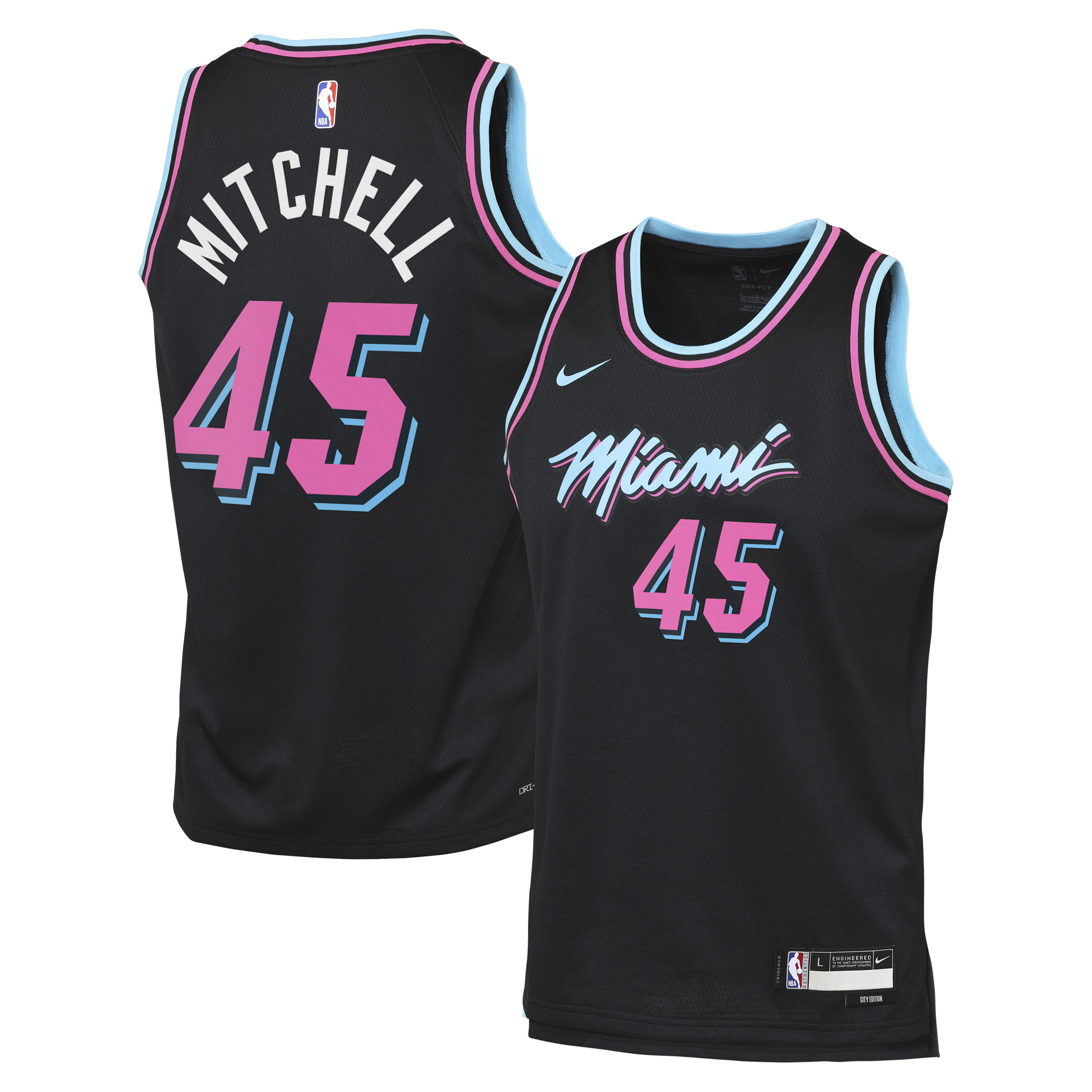 Miami Heat Nike City Edition Swingman-Trikot 2025/26 – Schwarz – Davion Mitchell – Jugend