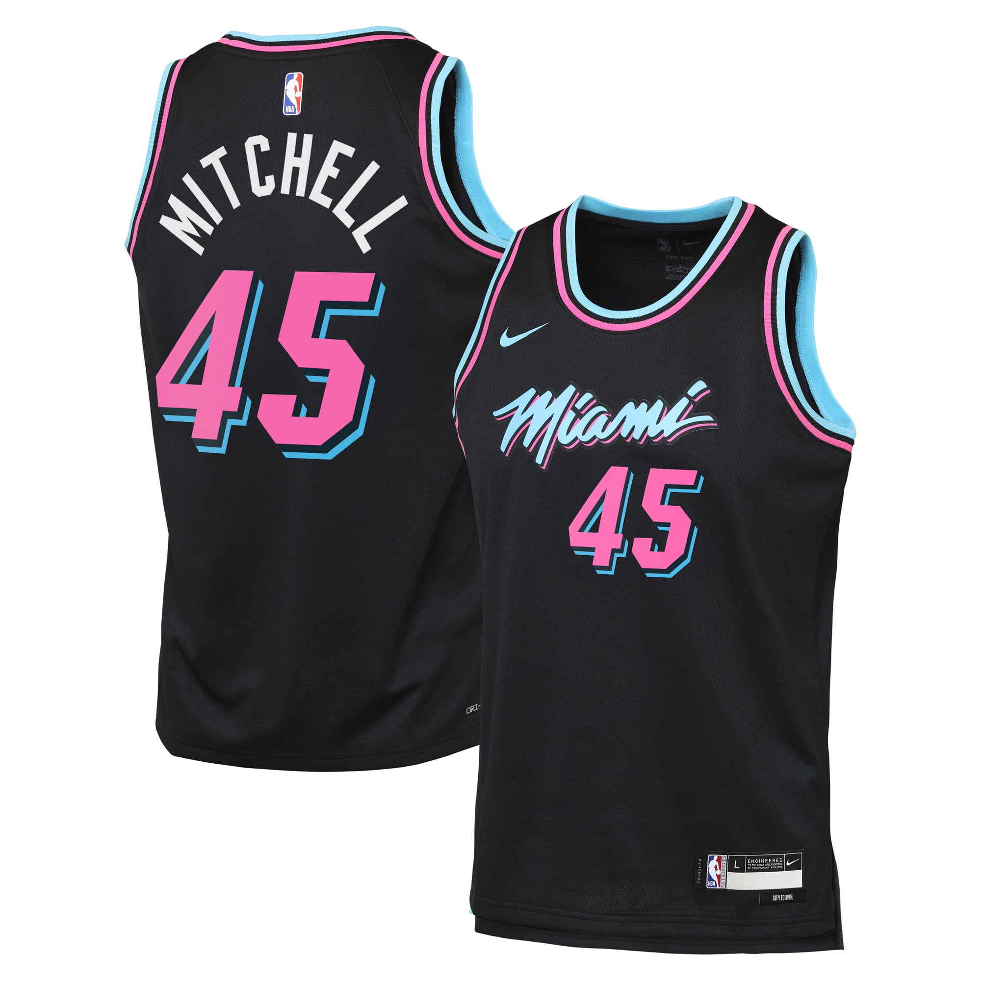 Miami Heat Nike City Edition Swingman-Trikot 2025/26 – Schwarz – Davion Mitchell – Jugend