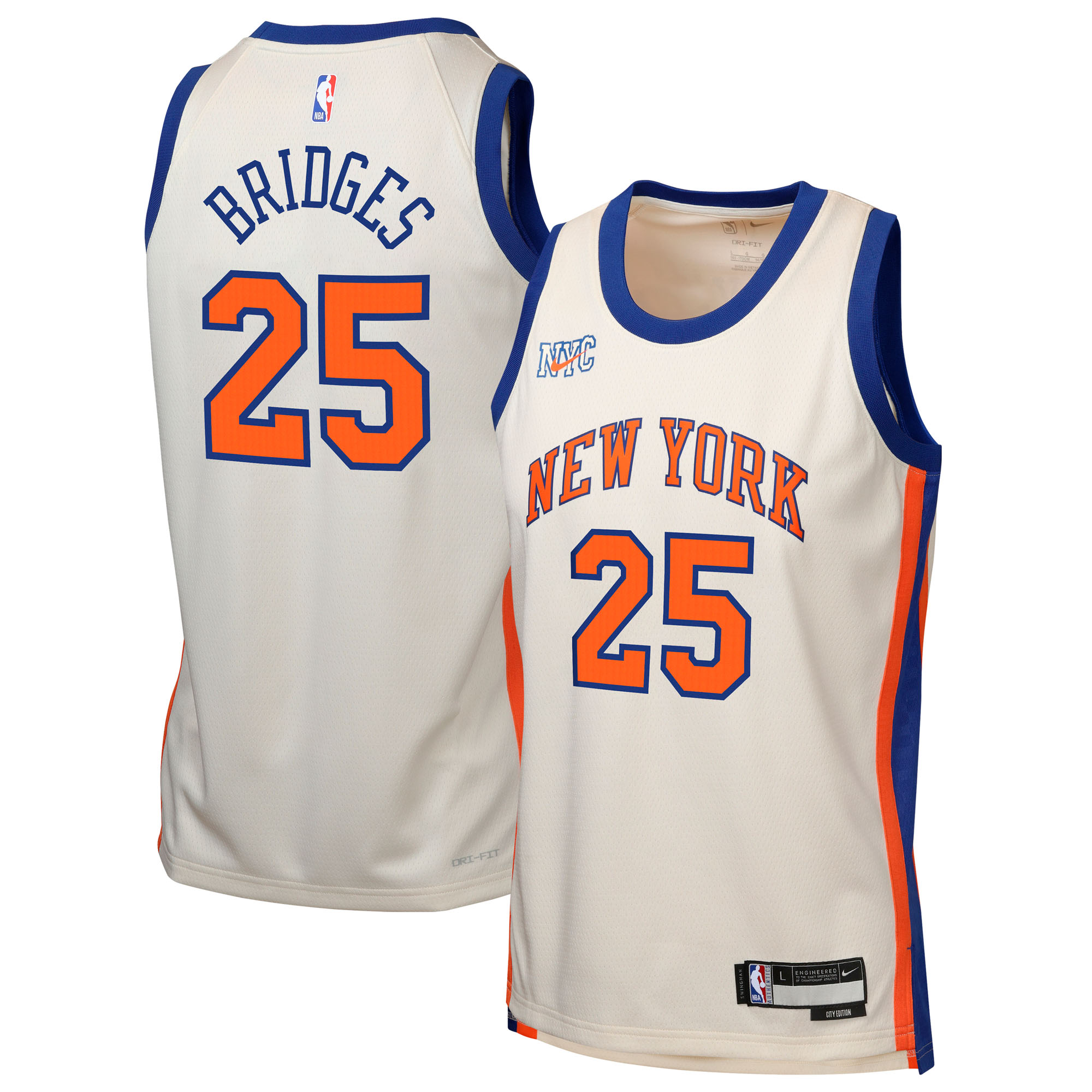 New York Knicks Nike 2025/26 City Edition Swingman Jersey – Individuell gestaltet – Mikal Bridges – Jugend