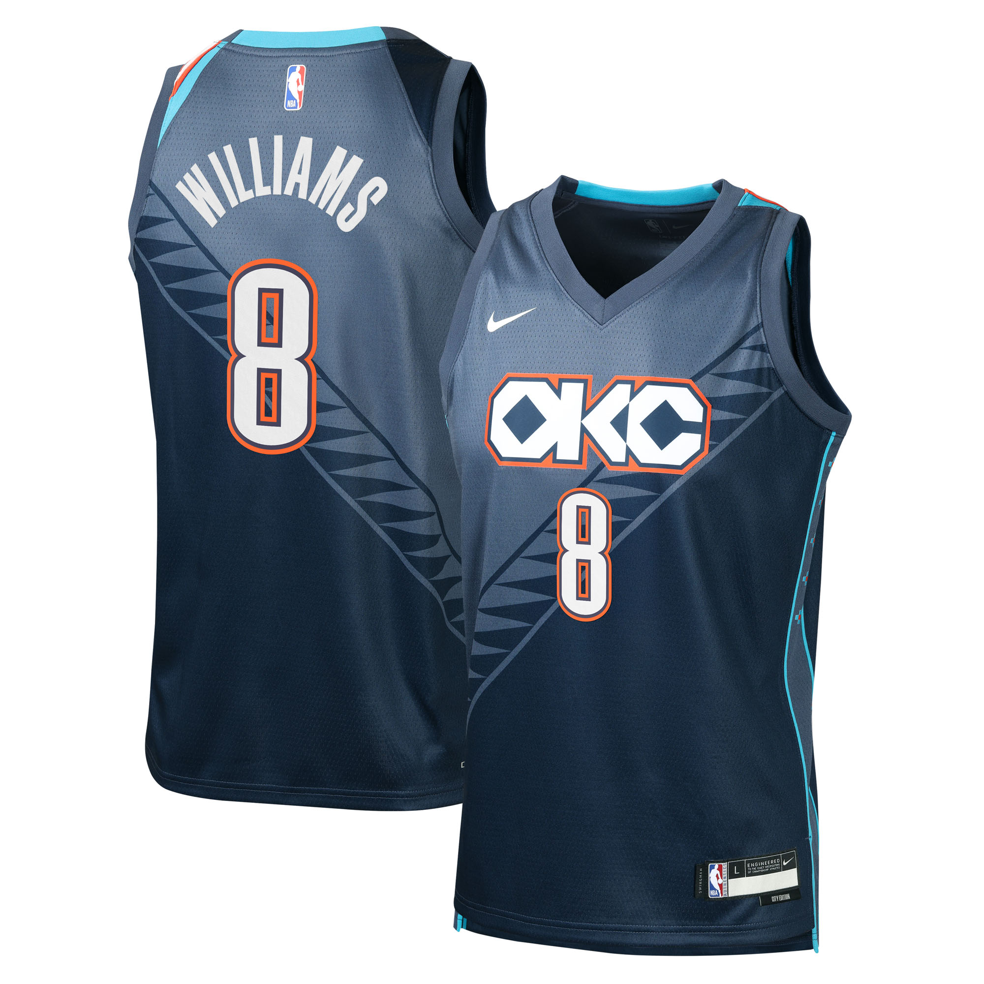 Camiseta Nike City Edition Swingman de los Oklahoma City Thunder, temporada 2025/26 - Personalizada - Jalen Williams - Juvenil