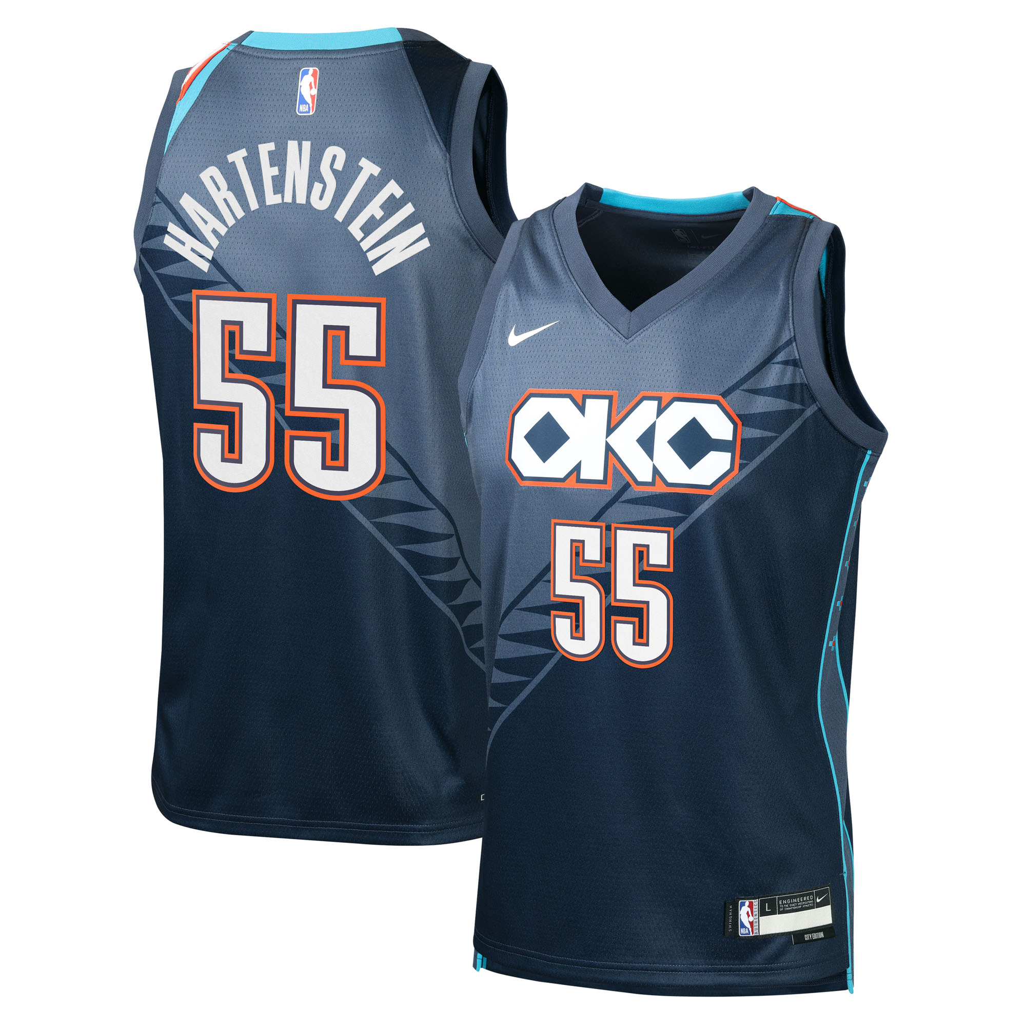 Camiseta Nike City Edition Swingman de los Oklahoma City Thunder, temporada 2025/26, gris, Isaiah Hartenstein, juvenil