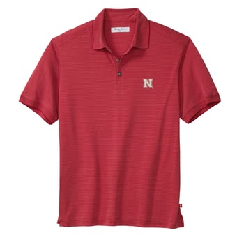 Men's Tommy Bahama Scarlet Nebraska Huskers IslandZone Bay Stripe Polo