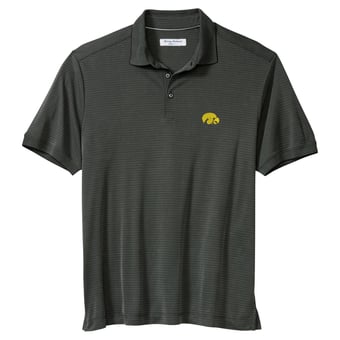 Men's Tommy Bahama Black Iowa Hawkeyes IslandZone Bay Stripe Polo