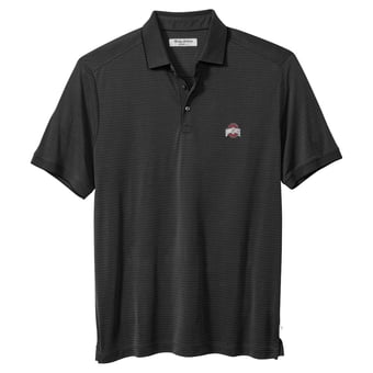 Men's Tommy Bahama Black Ohio State Buckeyes IslandZone Bay Stripe Polo