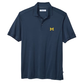 Men's Tommy Bahama Navy Michigan Wolverines IslandZone Bay Stripe Polo