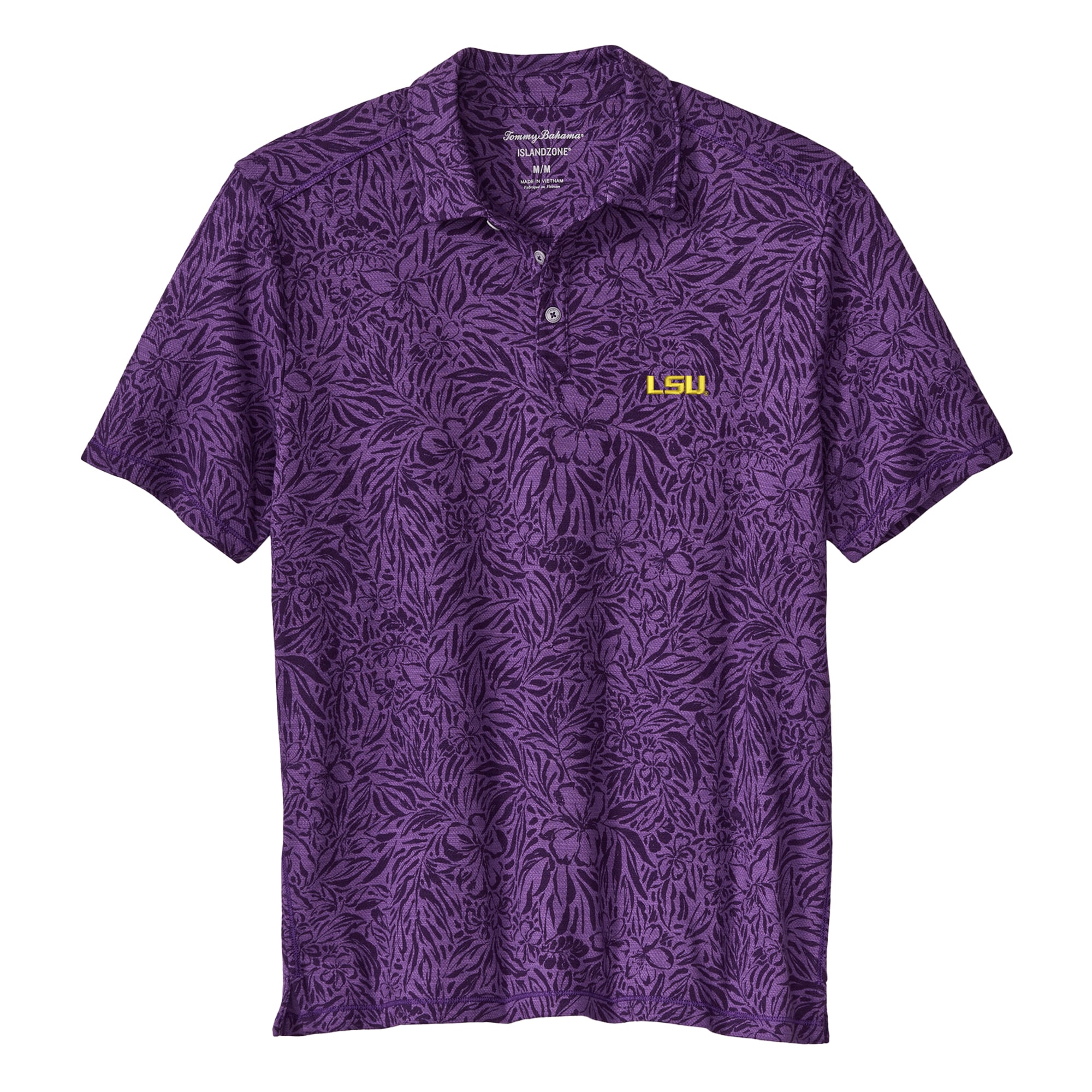 Men's Tommy Bahama Purple LSU Tigers IslandZone Wild Hibiscus Tri-Blend Polo