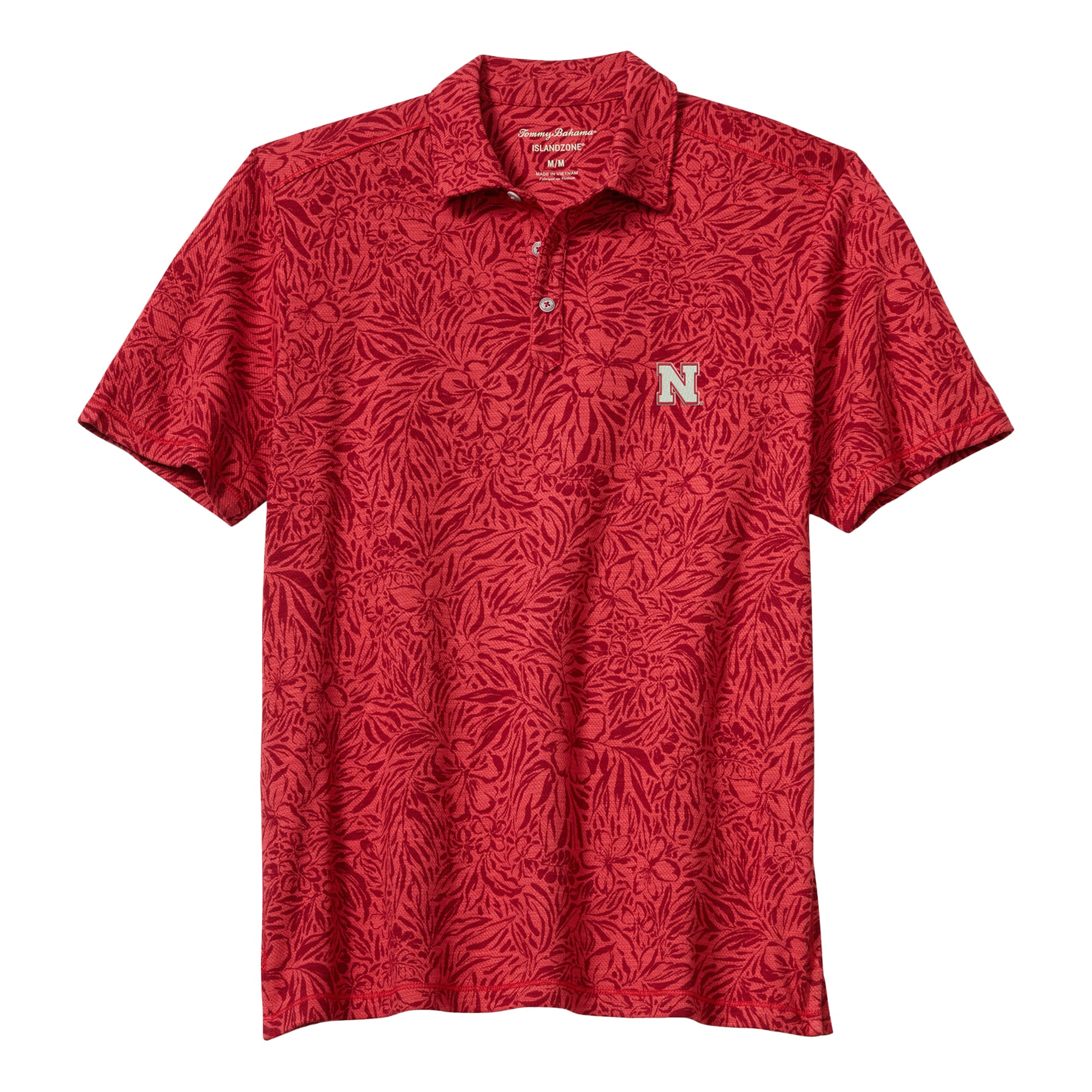 Men's Tommy Bahama Scarlet Nebraska Huskers IslandZone Wild Hibiscus Tri-Blend Polo