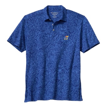 Men's Tommy Bahama  Royal Kansas Jayhawks IslandZone Wild Hibiscus Tri-Blend Polo