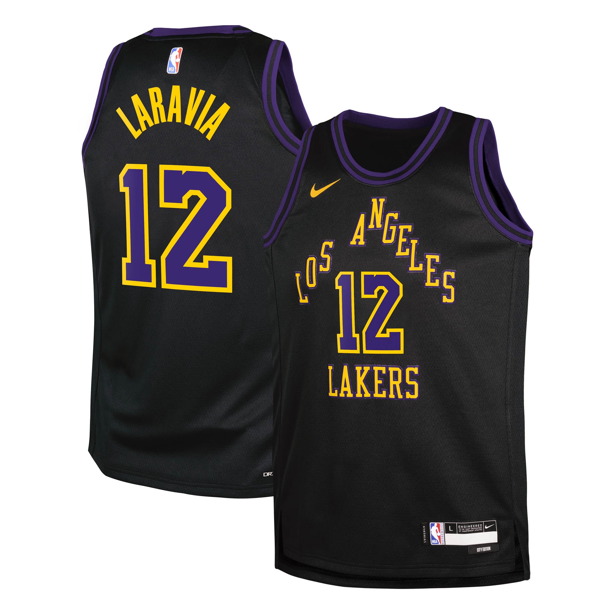 Los Angeles Lakers Nike City Edition Swingman-Trikot 2025/26 – Individuell gestaltet – Jake LaRavia – Jugend