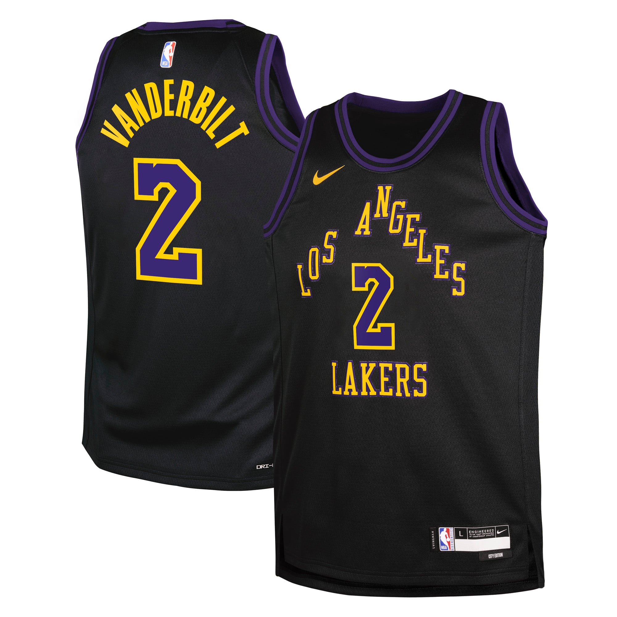 Los Angeles Lakers Nike City Edition Swingman-Trikot 2025/26 – Schwarz – Jarred Vanderbilt – Jugend