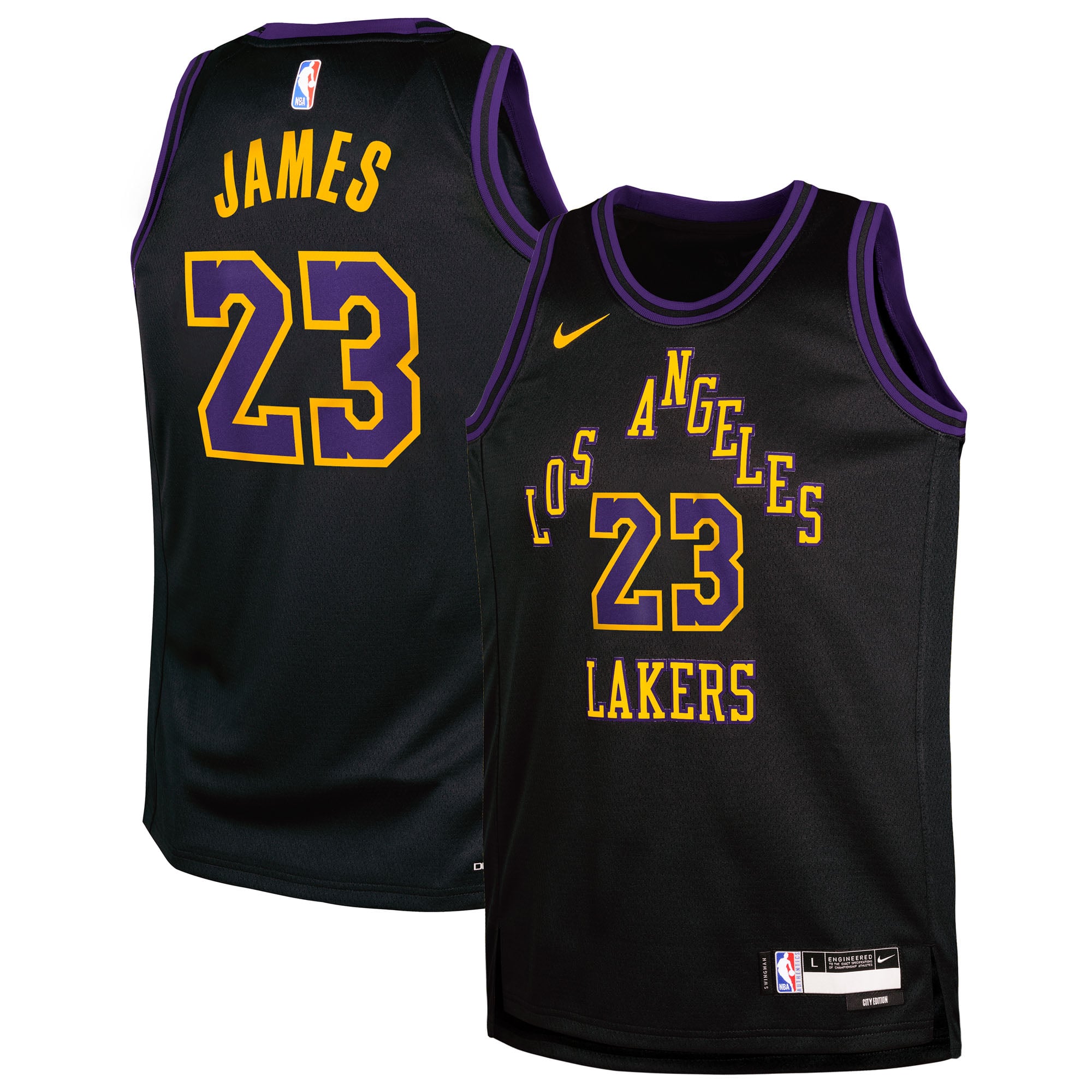 Los Angeles Lakers Nike City Edition Swingman-Trikot 2025/26 – Schwarz – LeBron James – Jugend