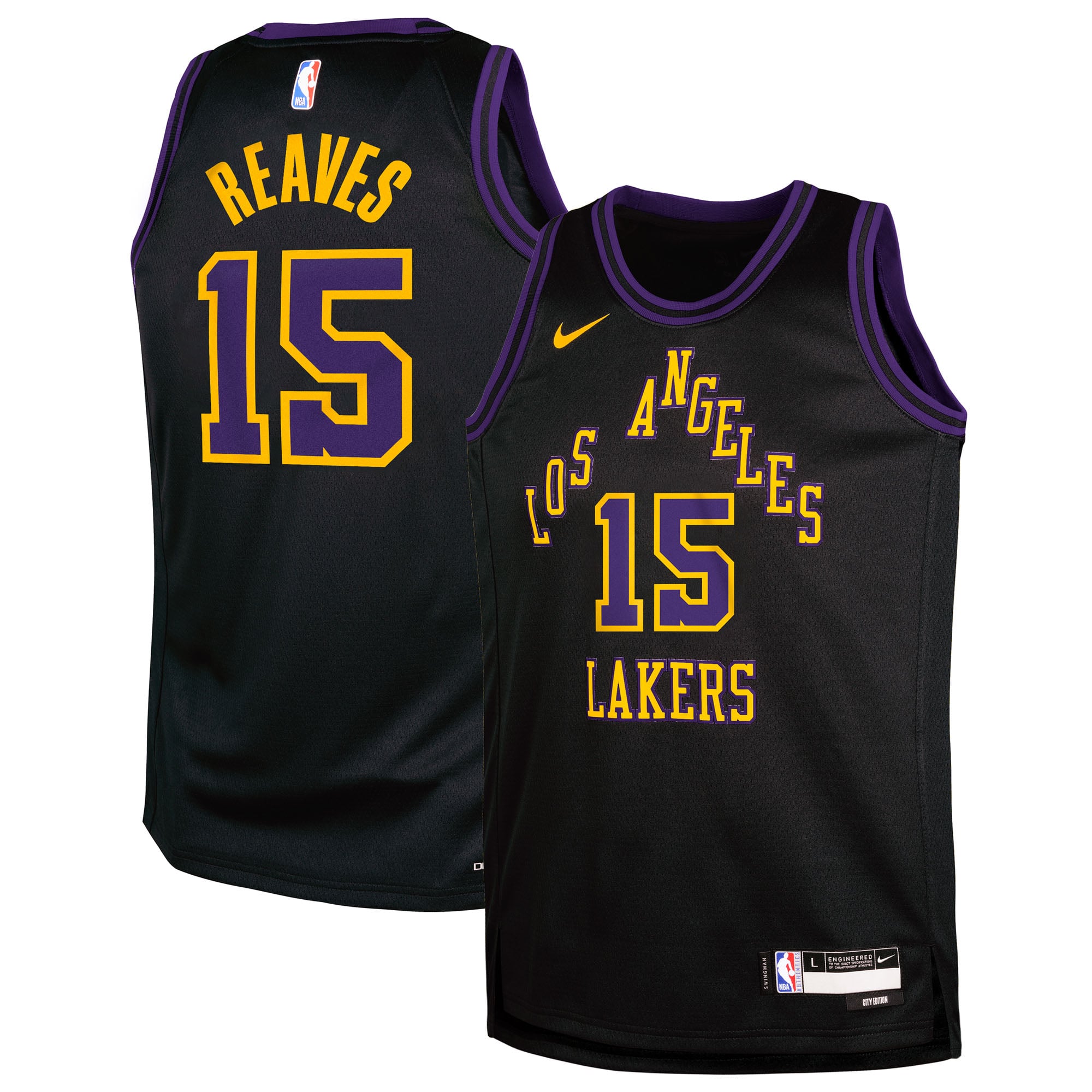 Los Angeles Lakers Nike City Edition Swingman-Trikot 2025/26 – Individuell gestaltet – Austin Reaves – Jugend