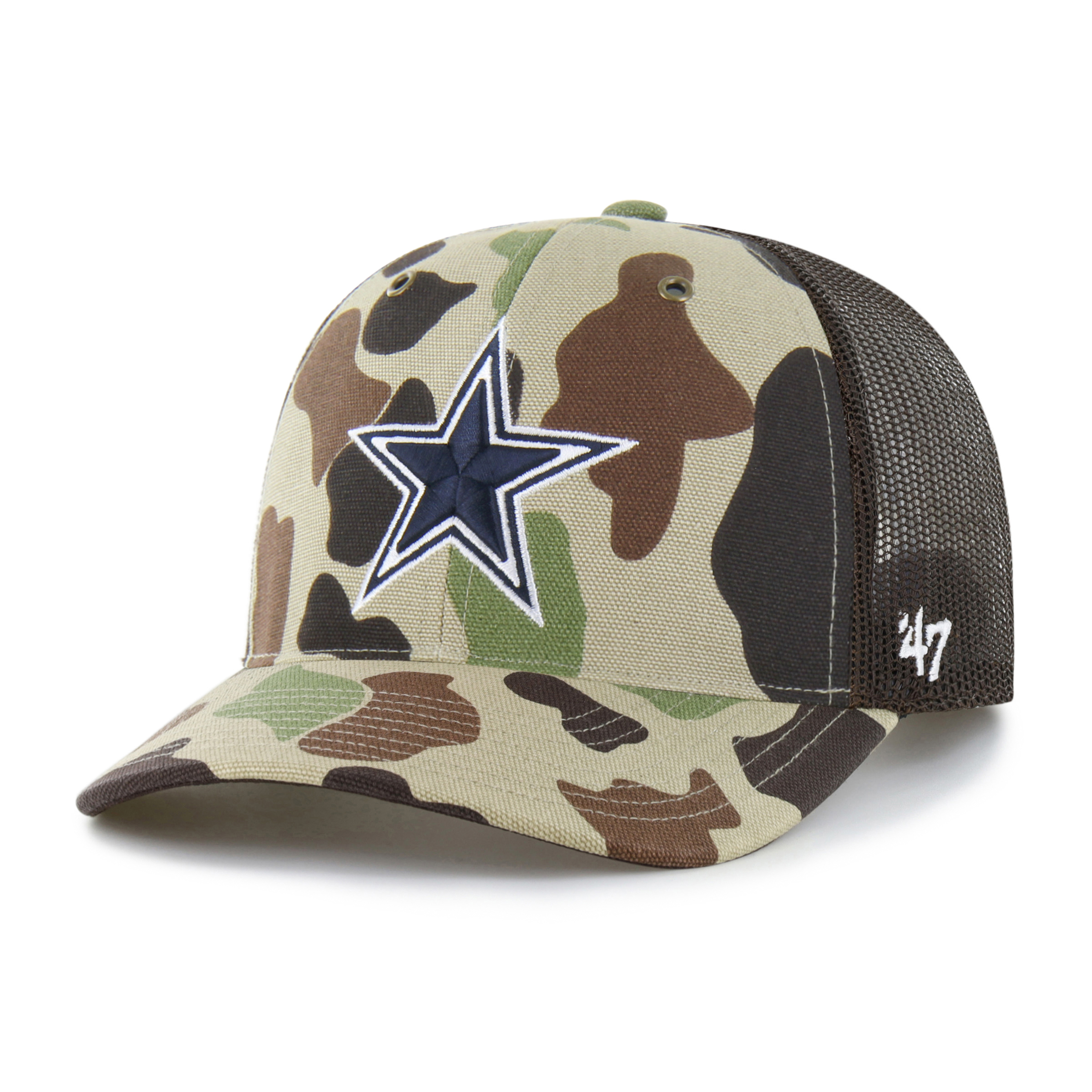 Men's Carhartt x '47 Duck Camo Dallas Cowboys Adjustable Trucker Hat