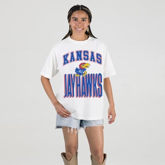 Women's Gameday Couture Cream Kansas Jayhawks Oversized Fierce Focus T-Shirt
