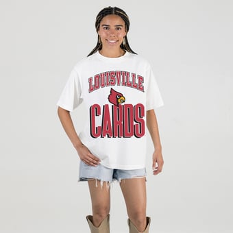 Women's Gameday Couture Cream Louisville Cardinals Oversized Fierce Focus T-Shirt