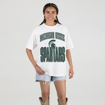 Women's Gameday Couture Cream Michigan State Spartans Oversized Fierce Focus T-Shirt
