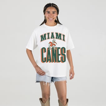 Women's Gameday Couture Cream Miami Hurricanes Oversized Fierce Focus T-Shirt
