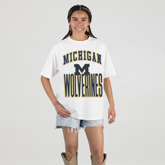 Women's Gameday Couture Cream Michigan Wolverines Oversized Fierce Focus T-Shirt