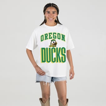 Women's Gameday Couture Cream Oregon Ducks Oversized Fierce Focus T-Shirt