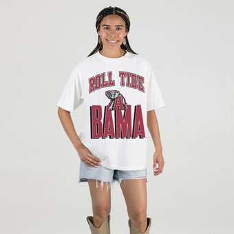 Women's Gameday Couture White Alabama Crimson Tide Oversized Fierce Focus T-Shirt