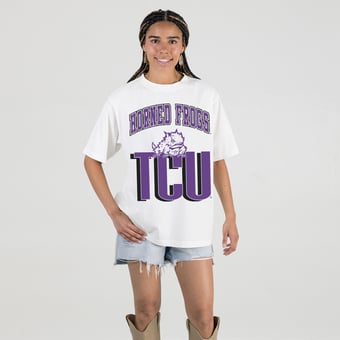 Women's Gameday Couture Cream TCU Horned Frogs Oversized Fierce Focus T-Shirt