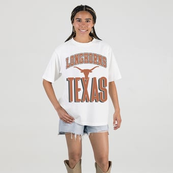 Women's Gameday Couture Cream Texas Longhorns Oversized Fierce Focus T-Shirt