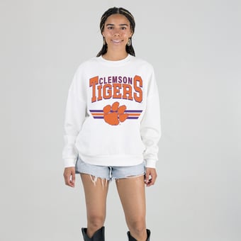 Women's Gameday Couture White Clemson Tigers Oversized Premium Fleece Sweatshirt