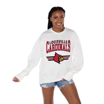 Women's Gameday Couture White Louisville Cardinals Oversized Swift Strike Long Sleeve T-Shirt